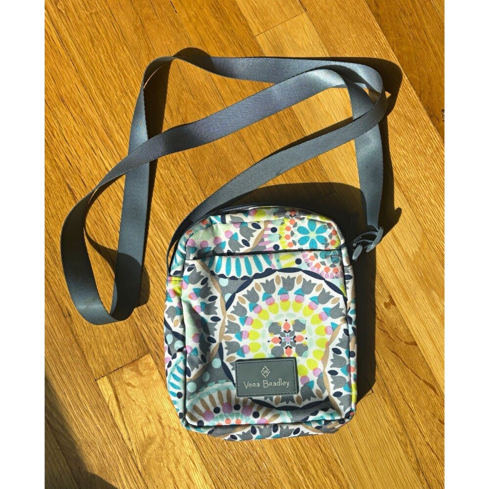 Vera Bradley Small Floral Zip Crossbody Bag Multicolor w/ Gray Nylon Strap